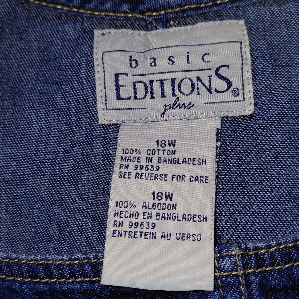 90's Basic Editions Overall Shorts Women's 18W Blue Denim Embroidered Frayed Hem - Picture 4 of 8